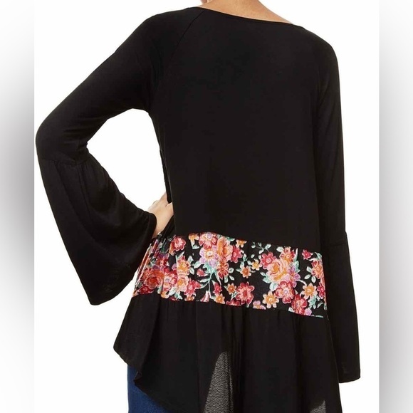 Desigual T-Shirt “Audrey” Floral Bell Sleeve Mandala High Low - Picture 3 of 12